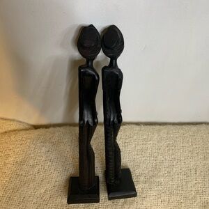 Wood crafted sculptures one male and woman 10” in